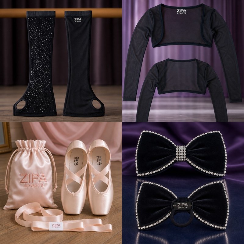 Custom pointe shoe ribbon and elastic sets manufactured by ZipaSports