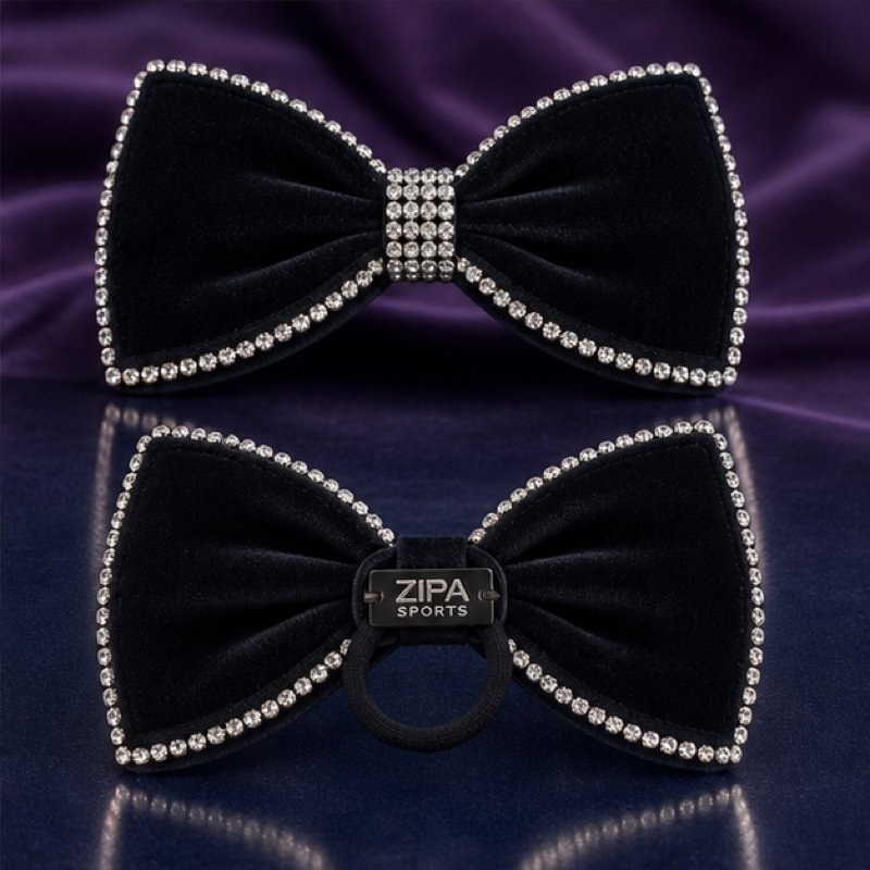 Custom rhinestone hair bow set manufactured by ZipaSports
