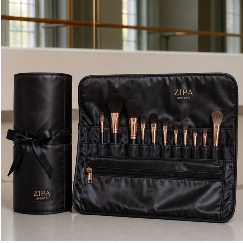 Custom makeup brush roll case manufactured by ZipaSports