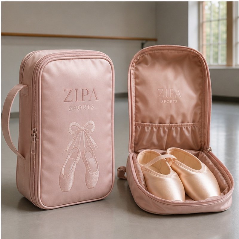 Custom pointe shoe pouch manufactured by ZipaSports