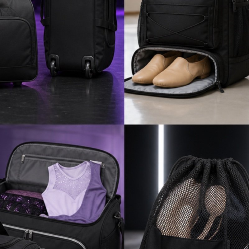 Custom rolling dance duffle bag with telescopic handle and costume rail by ZipaSports