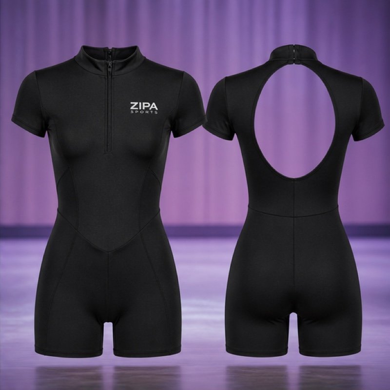 Custom one-piece dance biketard in matte nylon-spandex made by ZipaSports