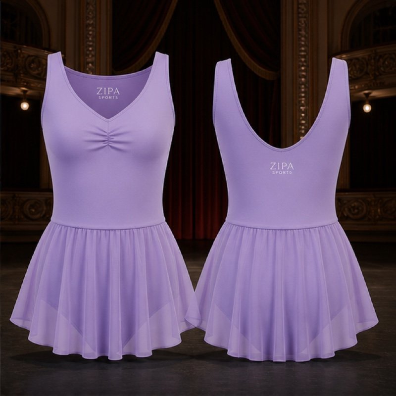 Custom skirted dance leotard manufactured by ZipaSports