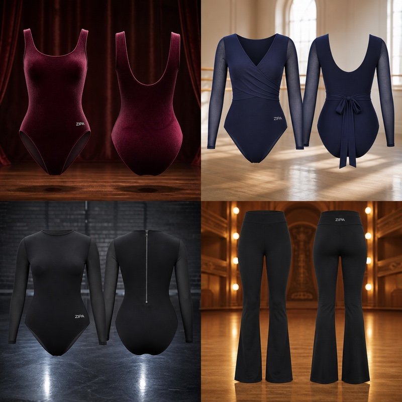 Custom zip-back performance dance leotard manufactured by ZipaSports
