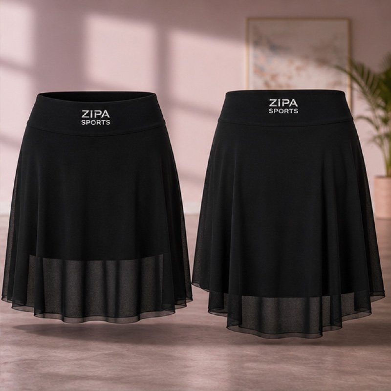 Custom pull-on mesh dance skirt manufactured by ZipaSports