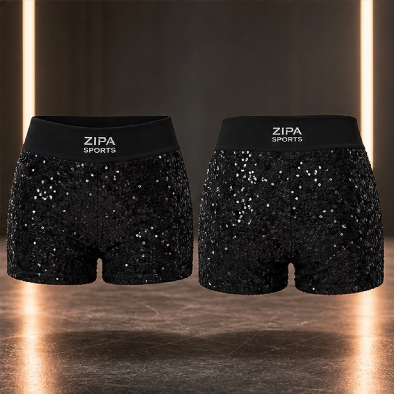 Custom sequin dance shorts manufactured by ZipaSports