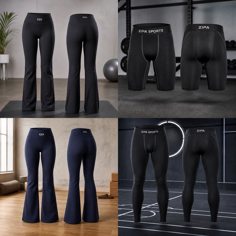Custom flare leggings with crossover waistband in brushed nylon-spandex manufactured by ZipaSports