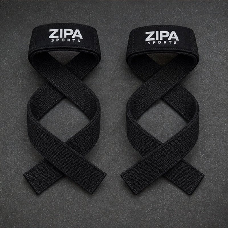 Custom figure-eight lifting straps manufactured by ZipaSports