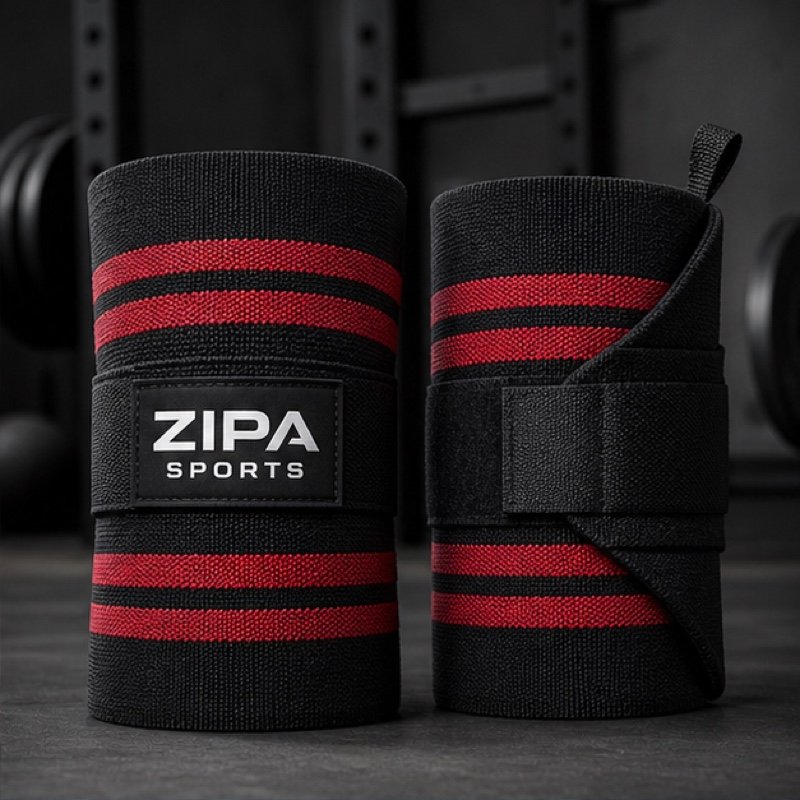 Custom powerlifting knee wraps manufactured by ZipaSports