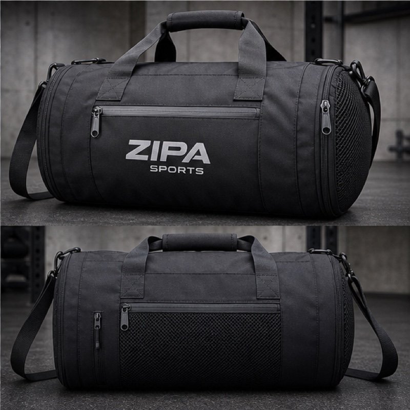 Custom barrel gym holdall manufactured by ZipaSports