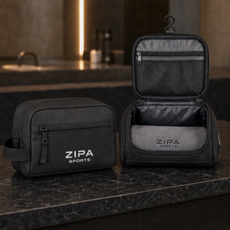 Custom gym wash bag manufactured by ZipaSports