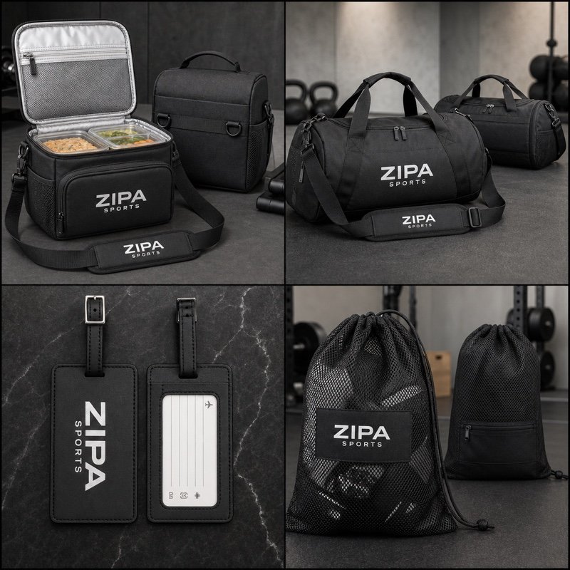 Custom luggage tags in PU and 600D polyester with branded strap manufactured by ZipaSports