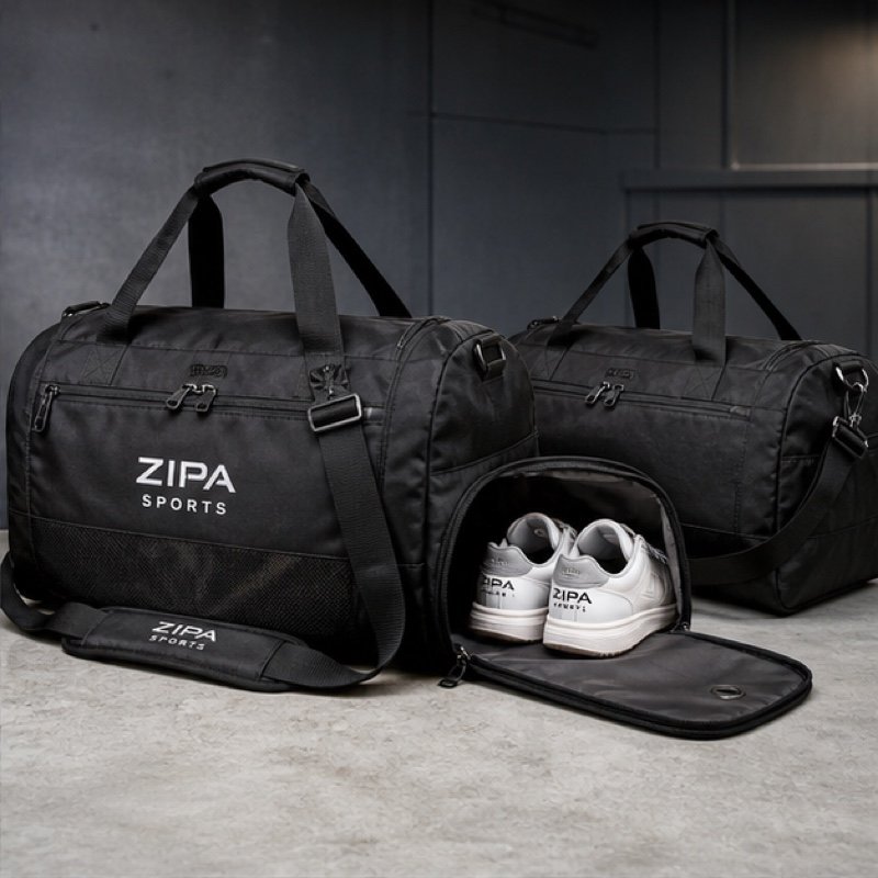 Custom gym duffle with shoe compartment manufactured by ZipaSports