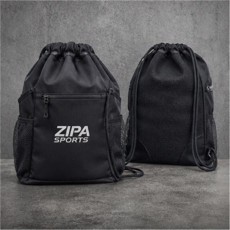Custom zip-pocket sackpack manufactured by ZipaSports