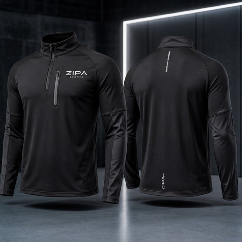 Custom long-sleeve gym training top manufactured by ZipaSports