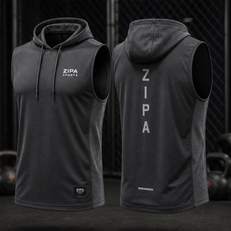 Custom sleeveless hooded gym top manufactured by ZipaSports