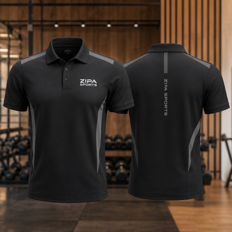 Custom performance training polo in breathable piqué manufactured by ZipaSports