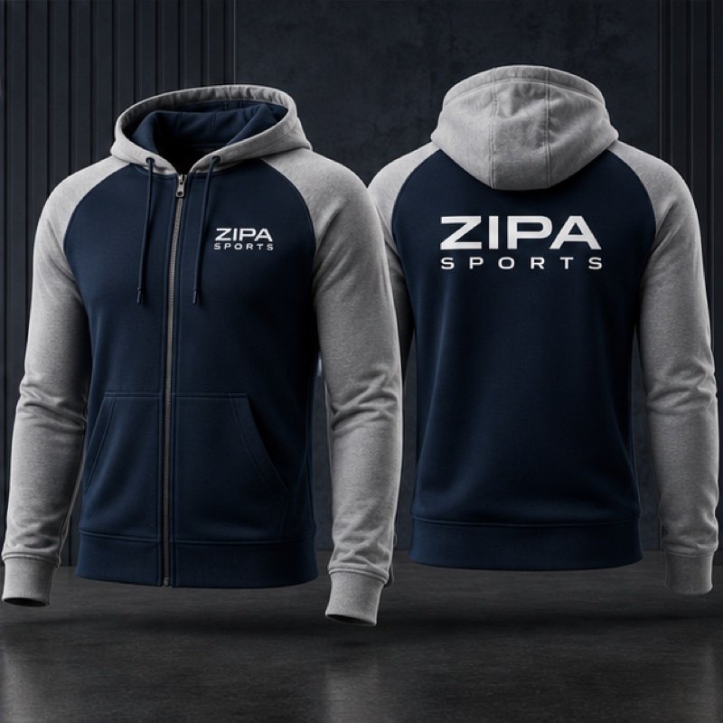 Custom full-zip gym hoodie in heavyweight brushed fleece manufactured by ZipaSports