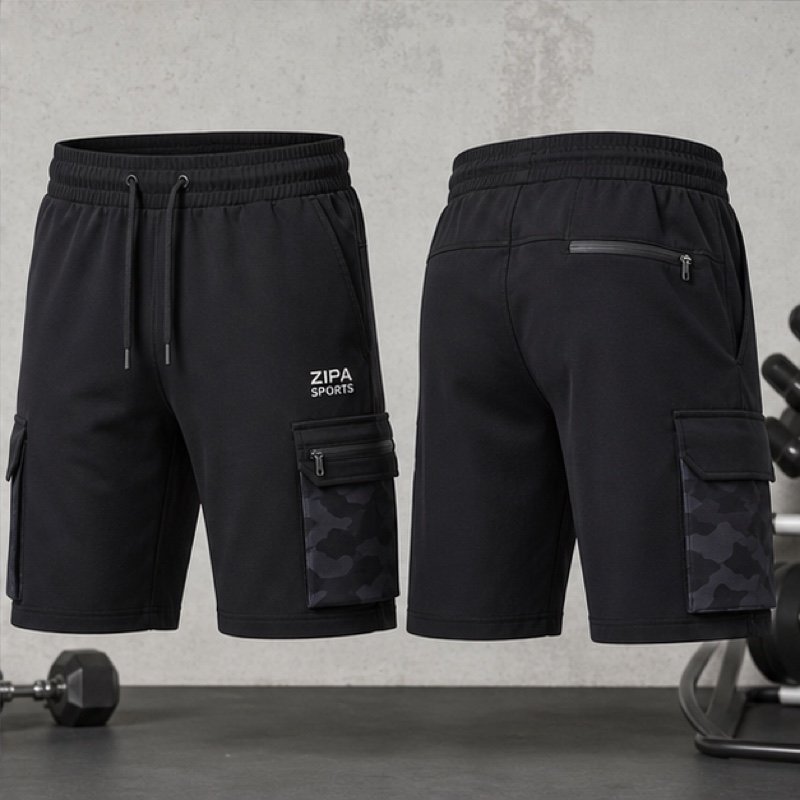 Custom cargo gym training shorts manufactured by ZipaSports