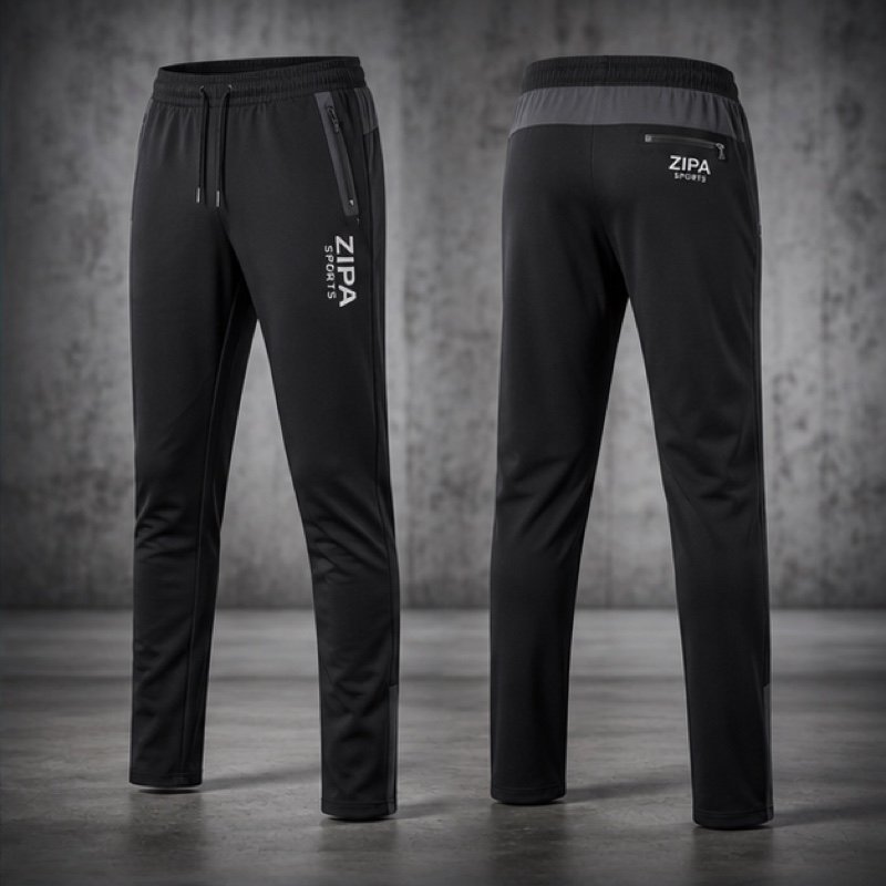 Custom straight-leg track pants manufactured by ZipaSports