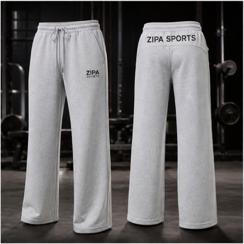 Custom wide-leg gym sweatpants manufactured by ZipaSports