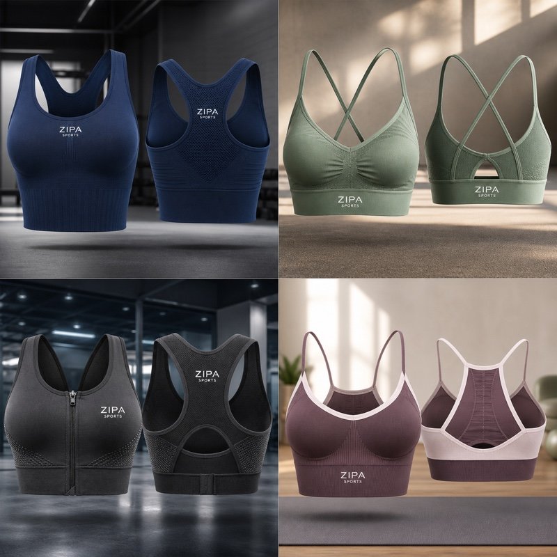 Custom medium-impact sports bra manufactured by ZipaSports