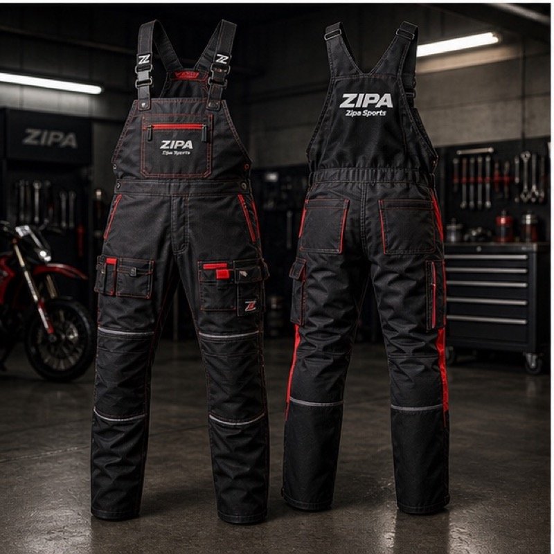 Custom mechanic bib and brace trousers manufactured by ZipaSports