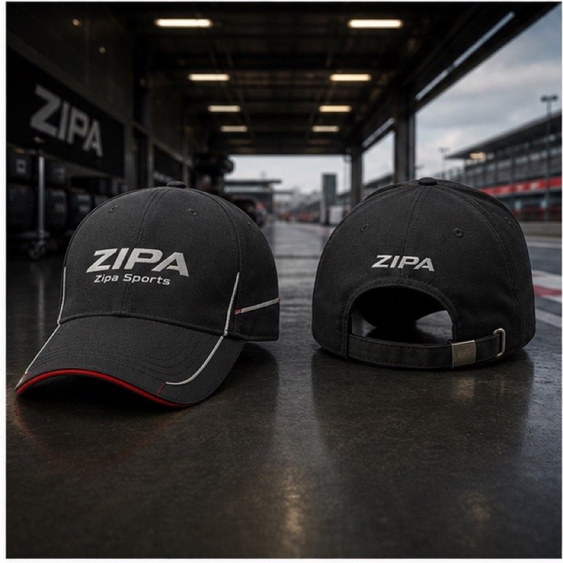 Custom six-panel pit crew cap with 3D puff embroidery manufactured by ZipaSports