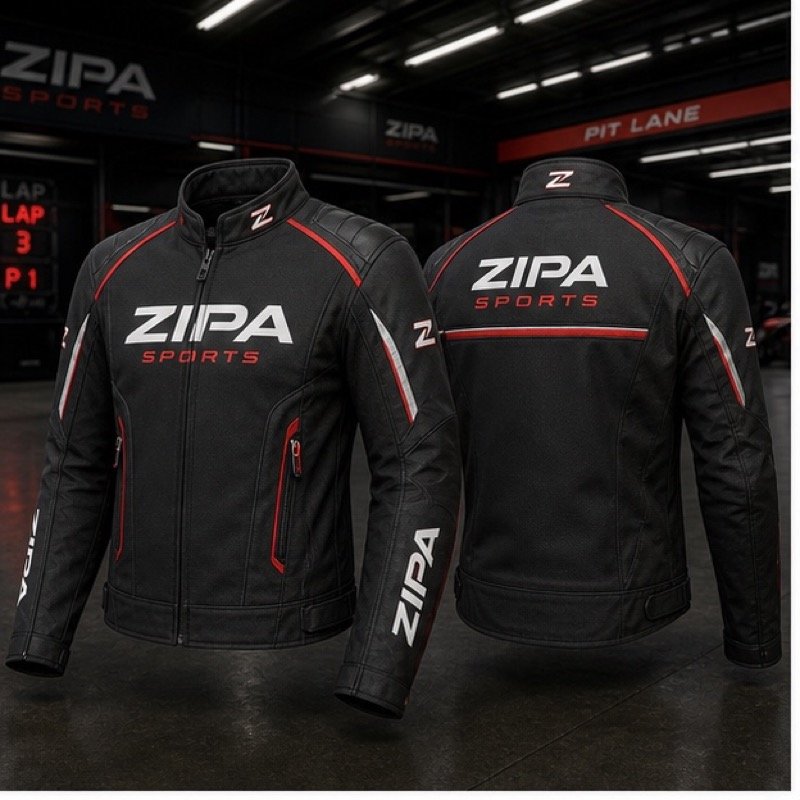 Custom quilted bomber pit jacket with sponsor embroidery manufactured by ZipaSports