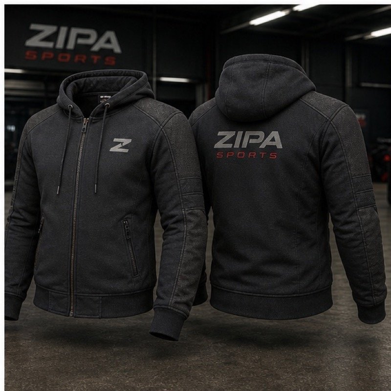 Custom aramid-lined riding hoodie manufactured by ZipaSports