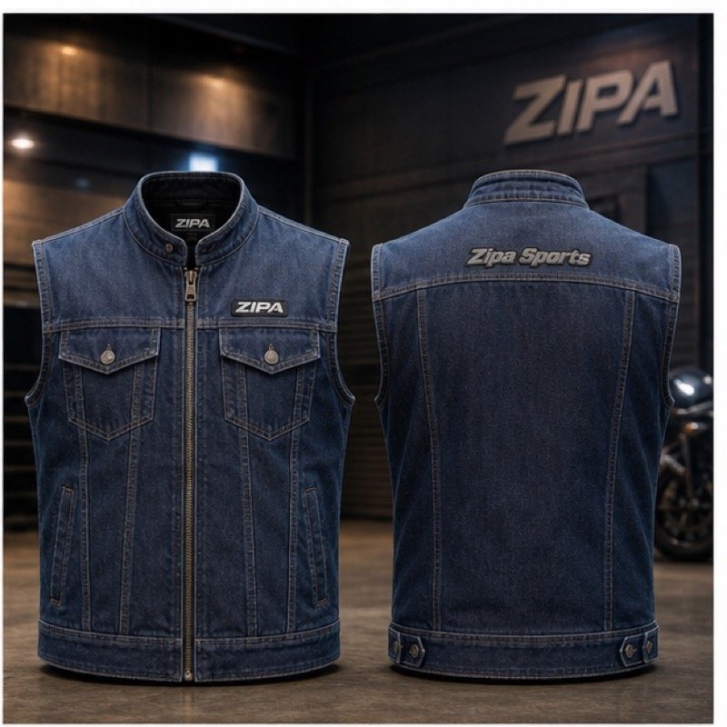 Custom denim riding waistcoat manufactured by ZipaSports