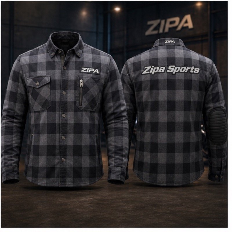 Custom moto check overshirt manufactured by ZipaSports