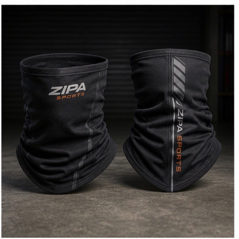 Custom sublimated moto neck tube for under-helmet wind protection manufactured by ZipaSports