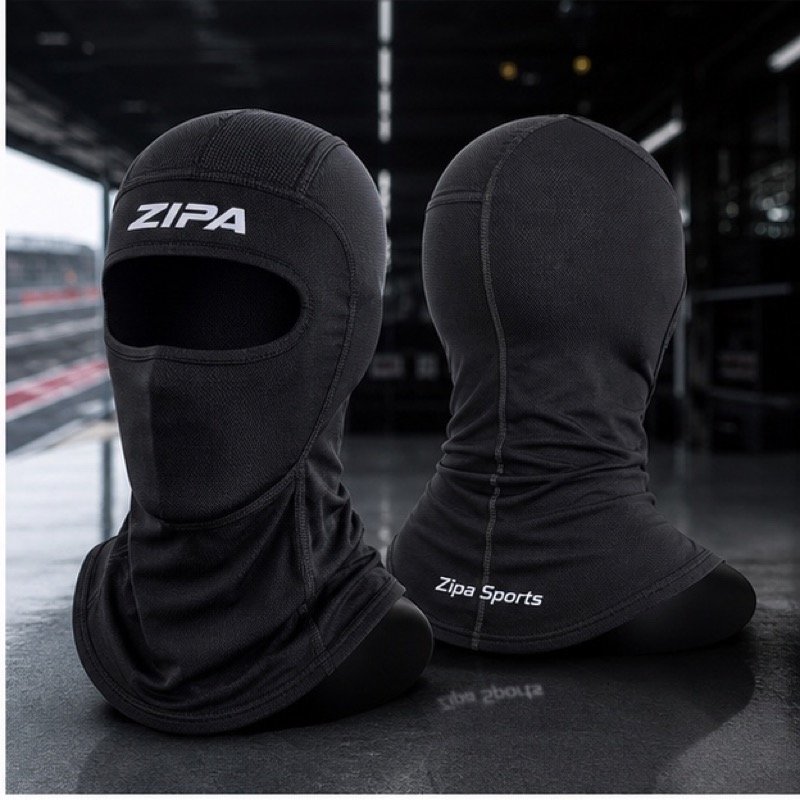 Custom moisture-wicking race balaclava with flat external seams manufactured by ZipaSports