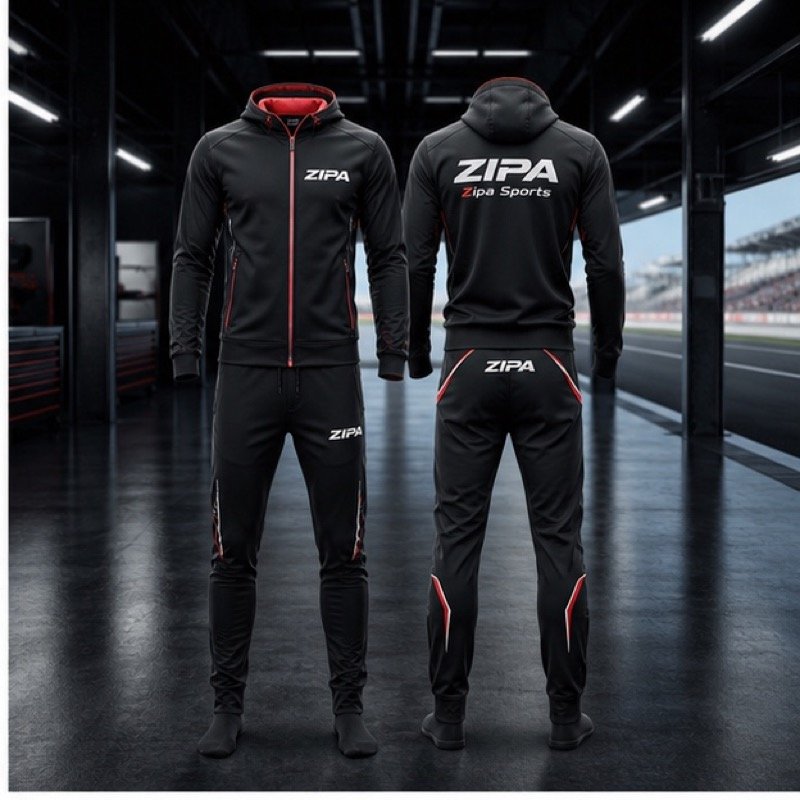 Custom road racing team tracksuit manufactured by ZipaSports