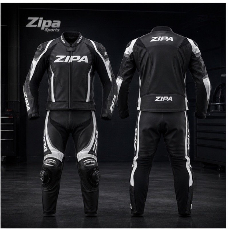 Custom two-piece motorcycle race suit manufactured by ZipaSports
