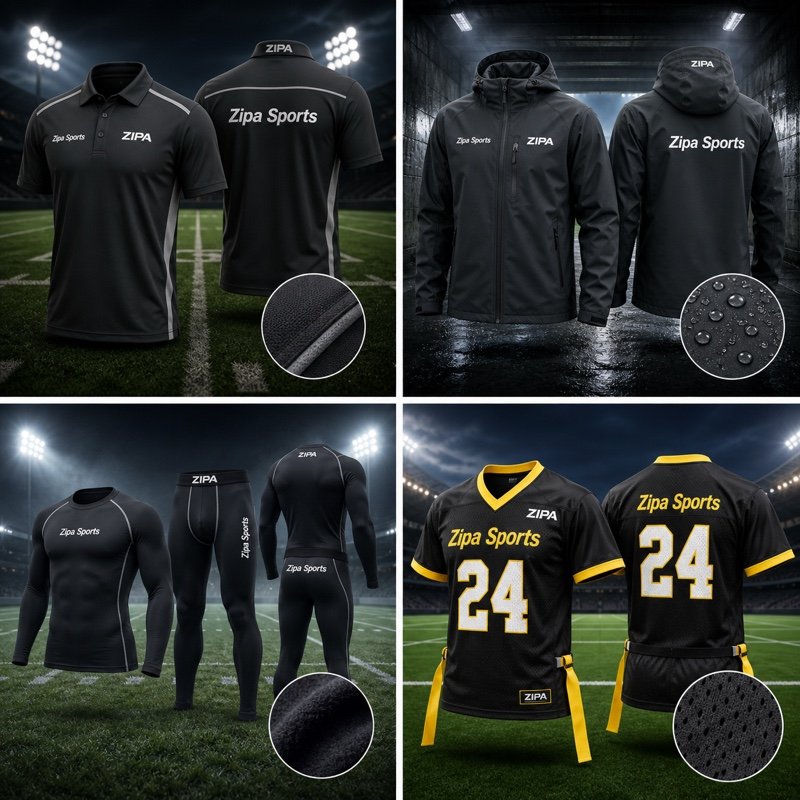 Custom cold-weather American football base layer top manufactured by ZipaSports