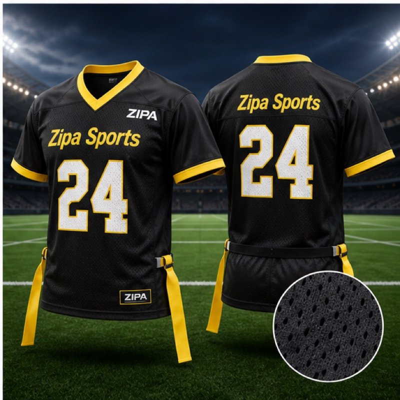 Custom flag football jersey in lightweight pin-hole mesh manufactured by ZipaSports