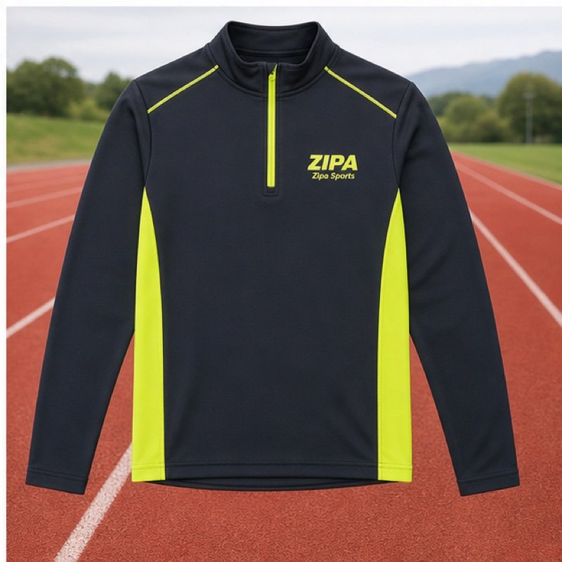 Custom long-sleeve athletics training top manufactured by ZipaSports