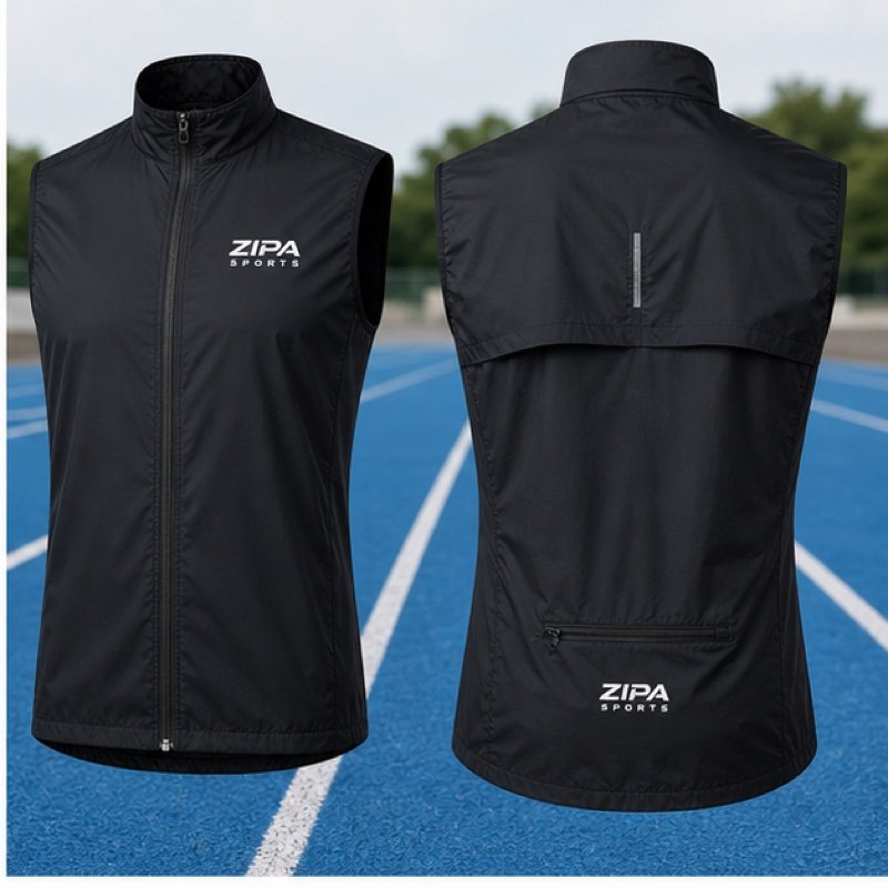 Custom windproof athletics running gilet manufactured by ZipaSports