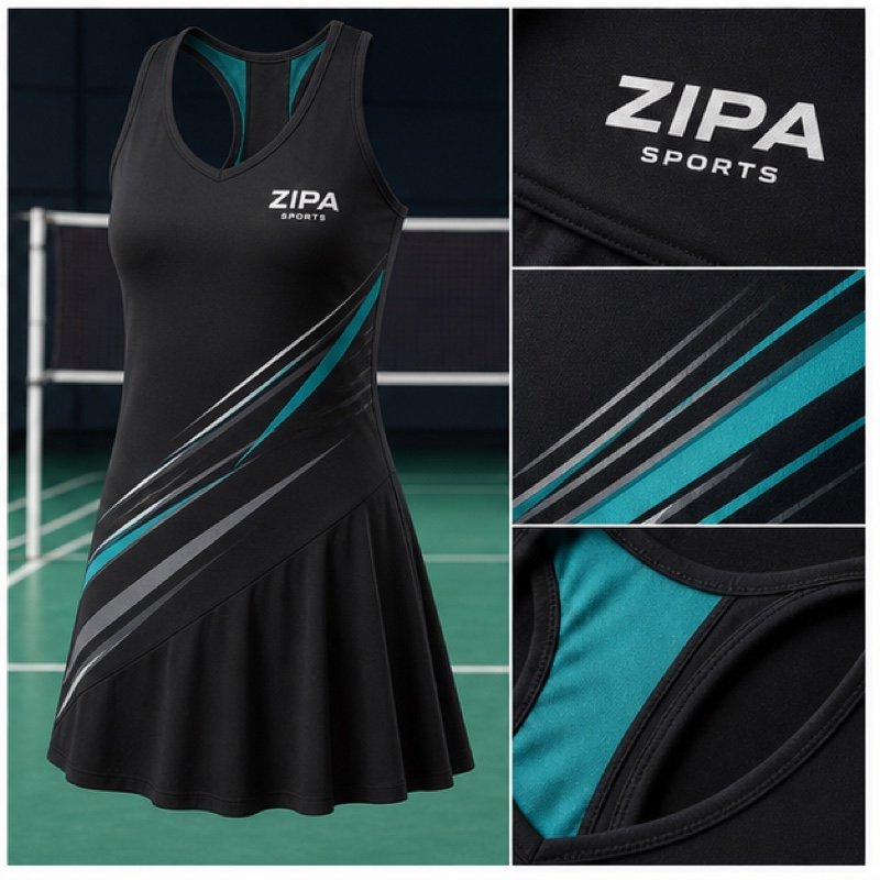 Custom badminton dress with sublimated mesh side panels manufactured by ZipaSports