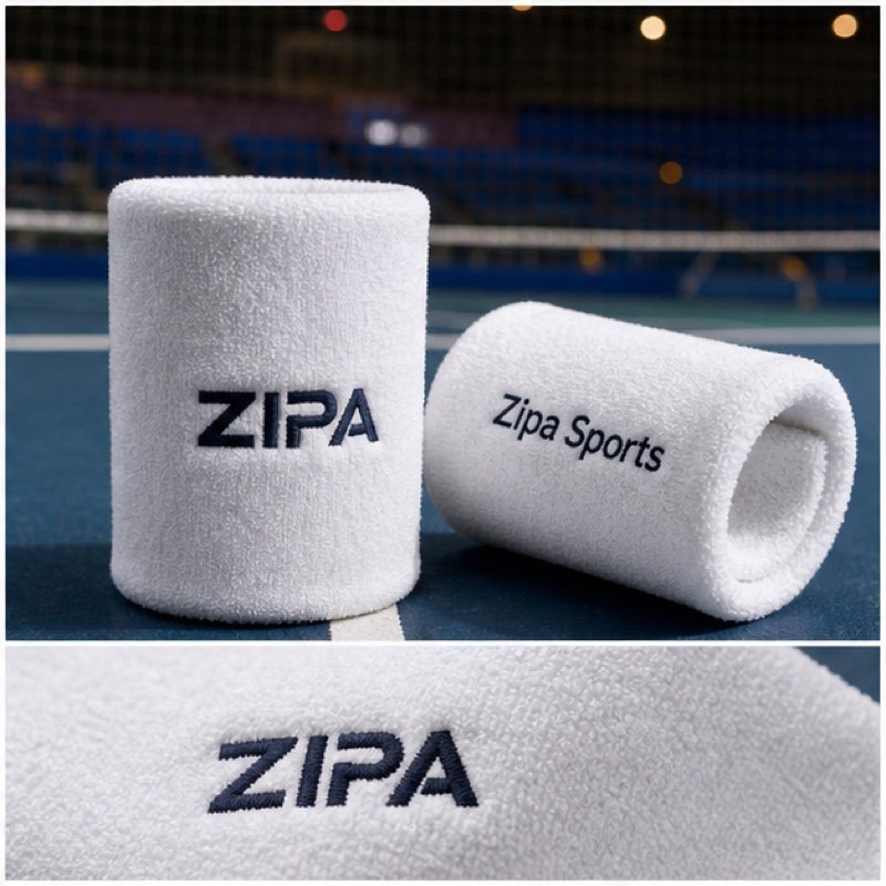 Custom badminton wristbands with embroidered club logo manufactured by ZipaSports