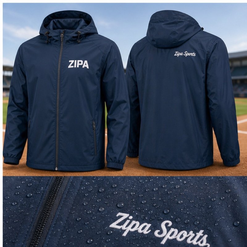 Custom baseball team rain shell manufactured by ZipaSports