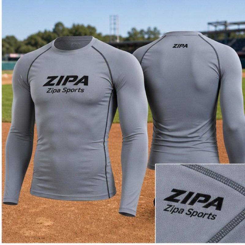 Custom long-sleeve baseball compression undershirt manufactured by ZipaSports