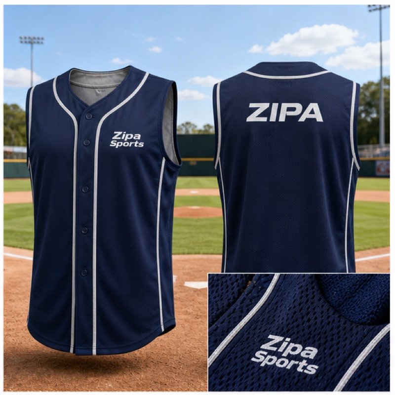 Custom sleeveless baseball vest jersey manufactured by ZipaSports