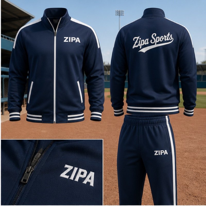 Custom baseball team travel warm-up suit in brushed fleece manufactured by ZipaSports