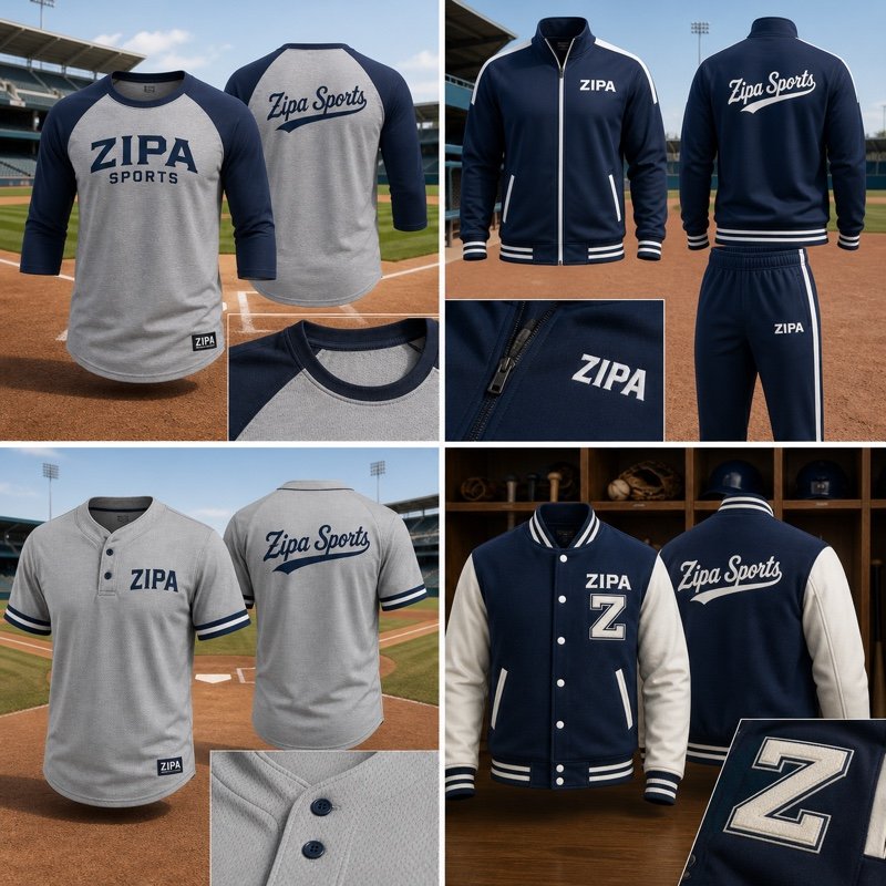 Custom two-button baseball henley jersey with sublimated sleeve accents manufactured by ZipaSports