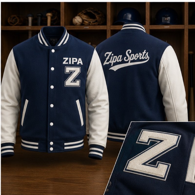 Custom baseball varsity letterman jacket manufactured by ZipaSports