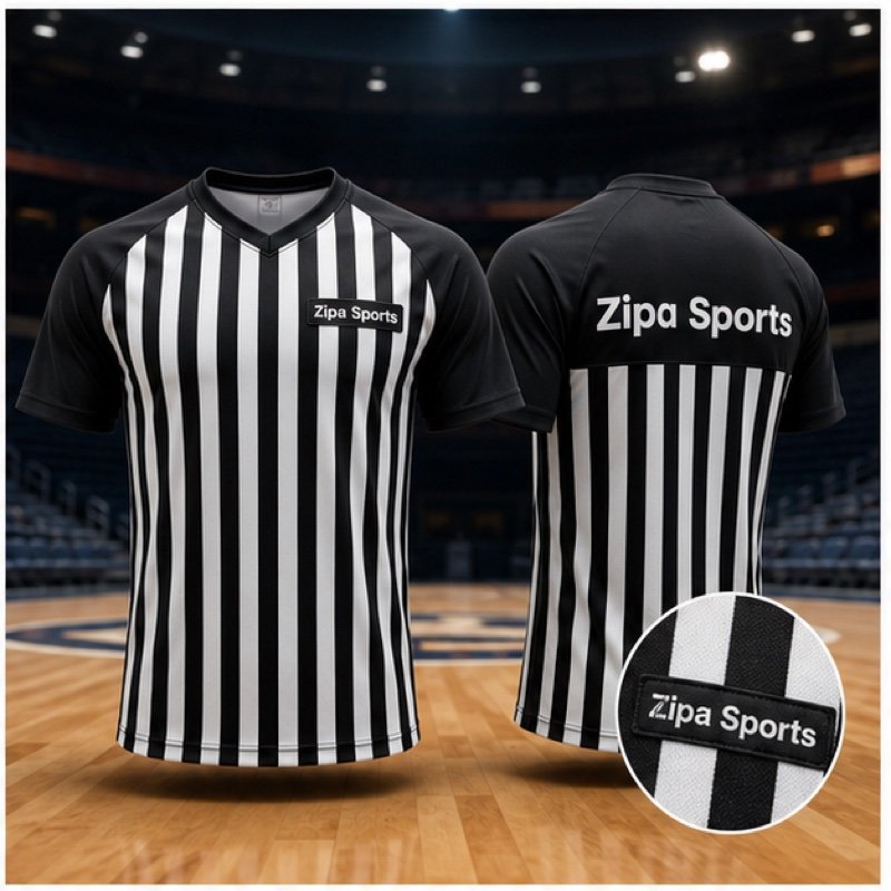 Custom basketball referee shirt manufactured by ZipaSports