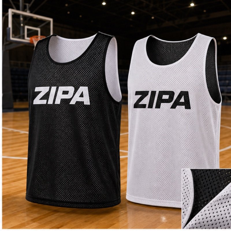 Custom reversible basketball practice pinnies in two team colourways manufactured by ZipaSports